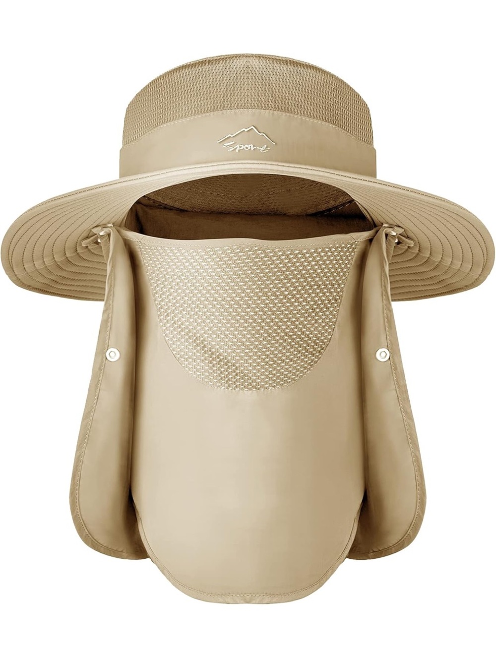 Khaki KEILOKLOK unisex Wide-Brim Sun Hat with Neck Flap – or face cover 50 SPF